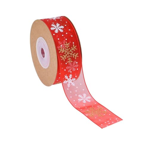 FCNBTTW Weihnachtsband aus Polyester, festliche Dekoration, Schneeflockenband, saisonales Band zum Verpacken und Baumschmuck von FCNBTTW