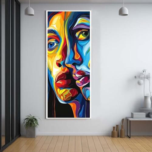 Diamond Painting Abstrakt gesicht 70x200cm，5D Daiments Painting Erwachsene mit Diamond Painting Zubehör，Groß Diamont Painting bilder Set Full Round Drill Geschenk für mädchen Home Wall Décor D76 von FCNUEBVGL