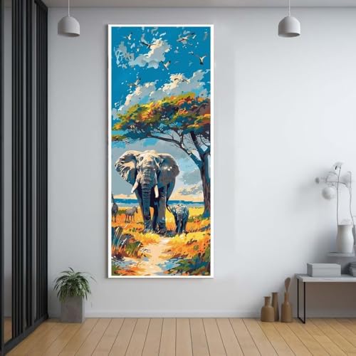 Diamond Painting Afrika Elefanten diamond painting erwachsene groß xxl 50x120cm，5D diamond painting set mit Zubehör Full Round Set，DIY Cross Stickerei Deko Wohnzimmer Schlafzimmer Eingang Wand A81 von FCNUEBVGL