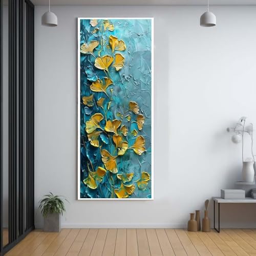 Diamond Painting Blätter Ginkgo biloba Blätter diamond painting erwachsene groß 50x120cm，5D diamond painting set mit Zubehör Full Square Set，DIY Cross Stickerei Deko Wohnzimmer Schlafzimmer F14 von FCNUEBVGL