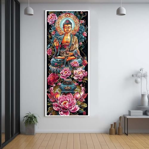 Diamond Painting Blumen Buddha diamond painting erwachsene groß xxl 60x150cm，5D diamond painting set mit Zubehör Full Round Set，DIY Cross Stickerei Deko Wohnzimmer Schlafzimmer Büro Eingang Wand B93 von FCNUEBVGL