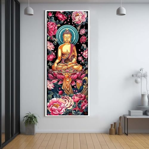 Diamond Painting Blumen Buddha diamond painting erwachsene groß xxl 90x250cm，5D diamond painting set mit Zubehör Full Round Set，DIY Cross Stickerei Deko Wohnzimmer Schlafzimmer Büro Eingang Wand B89 von FCNUEBVGL