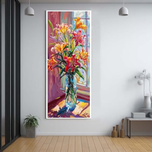 Diamond Painting Blumen Fensterbänke 40x100cm，5D Daiments Painting Erwachsene mit Diamond Painting Zubehör，Groß Diamont Painting bilder Set Full Square Drill Geschenk für mädchen Home Wall Décor E83 von FCNUEBVGL