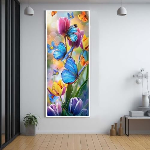 Diamond Painting Blumen Schmetterlinge 80x160cm，5D Daiments Painting Erwachsene mit Diamond Painting Zubehör，Groß Diamont Painting bilder Set Full Round Drill Geschenk für mädchen Home Wall Décor A2 von FCNUEBVGL