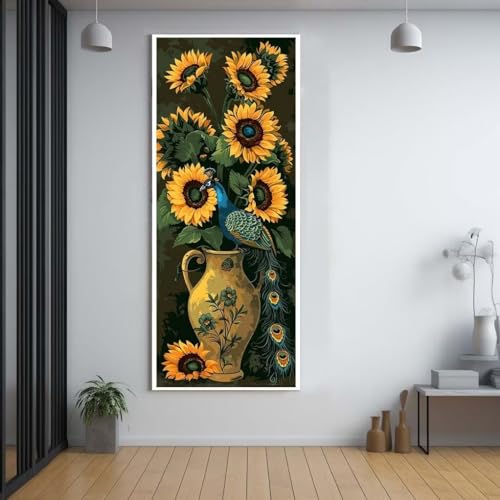 Diamond Painting Blumen Sonnenblumen diamond painting erwachsene groß xxl 60x150cm，5D diamond painting set mit Zubehör Full Round Set，DIY Cross Stickerei Deko Wohnzimmer Schlafzimmer Eingang Wand B59 von FCNUEBVGL