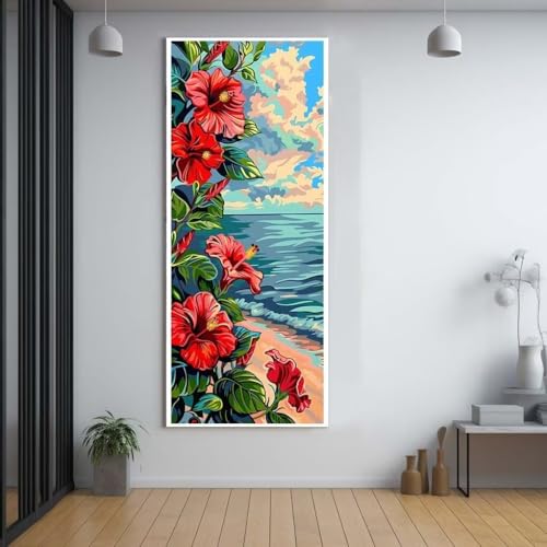 Diamond Painting Blumen Strand diamond painting erwachsene groß xxl 30x80cm，5D diamond painting set mit Zubehör Full Round Set，DIY Cross Stickerei Deko Wohnzimmer Schlafzimmer Büro Eingang Wand C47 von FCNUEBVGL