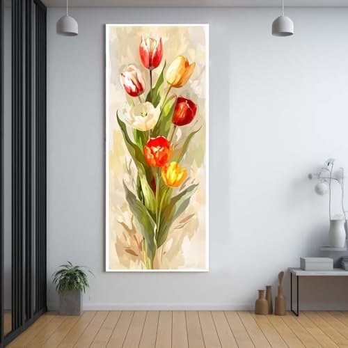 Diamond Painting Blumen Tulpen 30x80cm，5D Daiments Painting Erwachsene mit Diamond Painting Zubehör，Groß Diamont Painting bilder Set Full Square Drill Geschenk für mädchen Home Wall Décor E80 von FCNUEBVGL