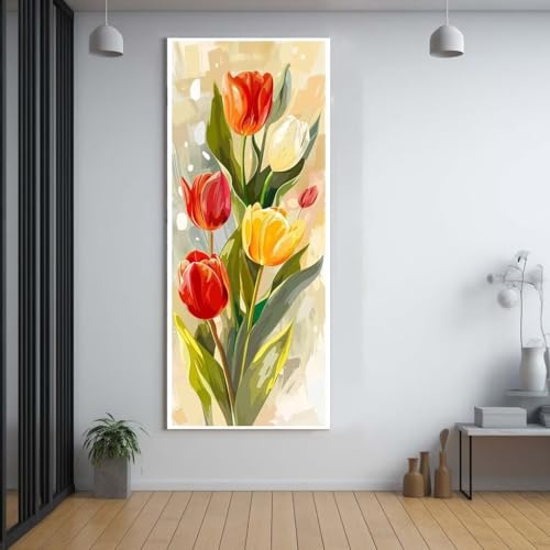 Diamond Painting Blumen Tulpen 50x120cm，5D Daiments Painting Erwachsene mit Diamond Painting Zubehör，Groß Diamont Painting bilder Set Full Square Drill Geschenk für mädchen Home Wall Décor E78 von FCNUEBVGL