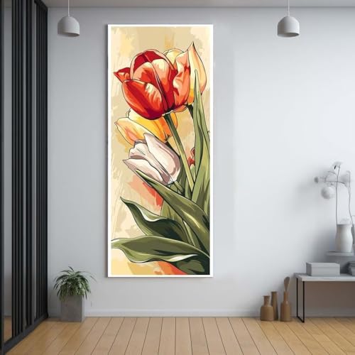 Diamond Painting Blumen Tulpen diamond painting erwachsene groß xxl 70x140cm，5D diamond painting set mit Zubehör Full Round Set，DIY Cross Stickerei Deko Wohnzimmer Schlafzimmer Büro Eingang Wand C65 von FCNUEBVGL