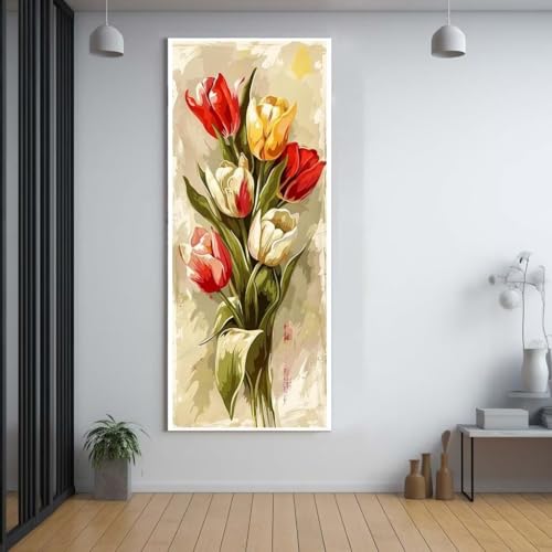 Diamond Painting Blumen Tulpen diamond painting erwachsene groß xxl 70x200cm，5D diamond painting set mit Zubehör Full Round Set，DIY Cross Stickerei Deko Wohnzimmer Schlafzimmer Büro Eingang Wand C64 von FCNUEBVGL