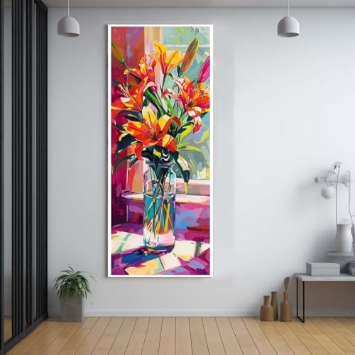 Diamond Painting Blumen Vasen 60x150cm，5D Daiments Painting Erwachsene mit Diamond Painting Zubehör，Groß Diamont Painting bilder Set Full Square Drill Geschenk für mädchen Home Wall Décor F6 von FCNUEBVGL