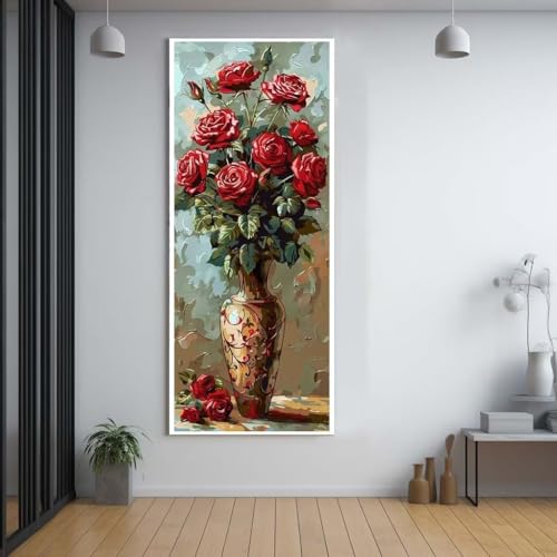 Diamond Painting Blumen rot diamond painting erwachsene groß xxl 60x150cm，5D diamond painting set mit Zubehör Full Round Set，DIY Cross Stickerei Deko Wohnzimmer Schlafzimmer Büro Eingang Wand C42 von FCNUEBVGL