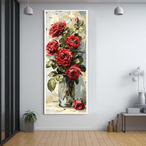 Diamond Painting Blumen rot diamond painting erwachsene groß xxl 60x150cm，5D diamond painting set mit Zubehör Full Round Set，DIY Cross Stickerei Deko Wohnzimmer Schlafzimmer Büro Eingang Wand D13 von FCNUEBVGL