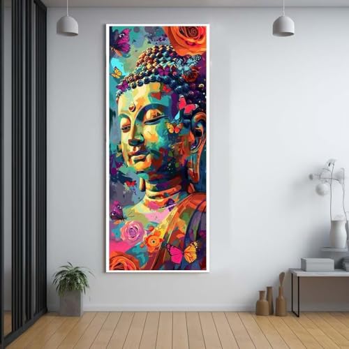 Diamond Painting Buddha farbig 60x150cm，5D Daiments Painting Erwachsene mit Diamond Painting Zubehör，Groß Diamont Painting bilder Set Full Round Drill Geschenk für mädchen Home Wall Décor C67 von FCNUEBVGL