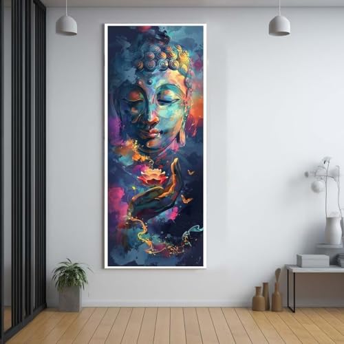 Diamond Painting Buddha farbig 60x150cm，5D Daiments Painting Erwachsene mit Diamond Painting Zubehör，Groß Diamont Painting bilder Set Full Round Drill Geschenk für mädchen Home Wall Décor D54 von FCNUEBVGL