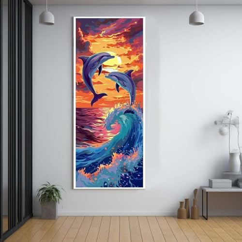 Diamond Painting Delfine Sonnenuntergang diamond painting erwachsene groß xxl 40x100cm，5D diamond painting set mit Zubehör Full Round Set，DIY Cross Stickerei Deko Wohnzimmer Schlafzimmer Eingang D21 von FCNUEBVGL