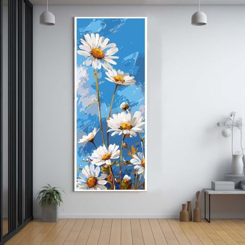 Diamond Painting Gänseblümchen Blume 40x100cm，5D Daiments Painting Erwachsene mit Diamond Painting Zubehör，Groß Diamont Painting bilder Set Full Square Drill Geschenk für mädchen Home Wall Décor E99 von FCNUEBVGL