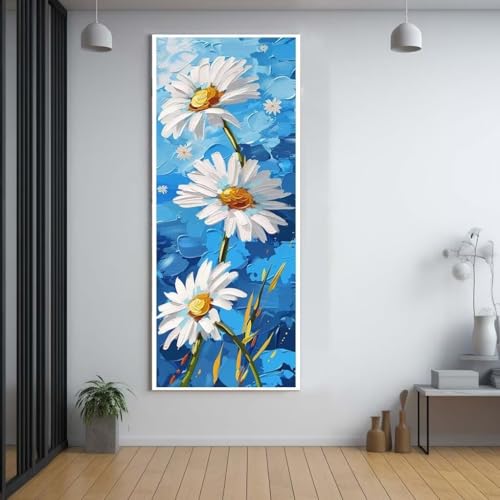 Diamond Painting Gänseblümchen Blume diamond painting erwachsene groß xxl 30x80cm，5D diamond painting set mit Zubehör Full Square Set，DIY Cross Stickerei Deko Wohnzimmer Schlafzimmer Eingang Wand G61 von FCNUEBVGL