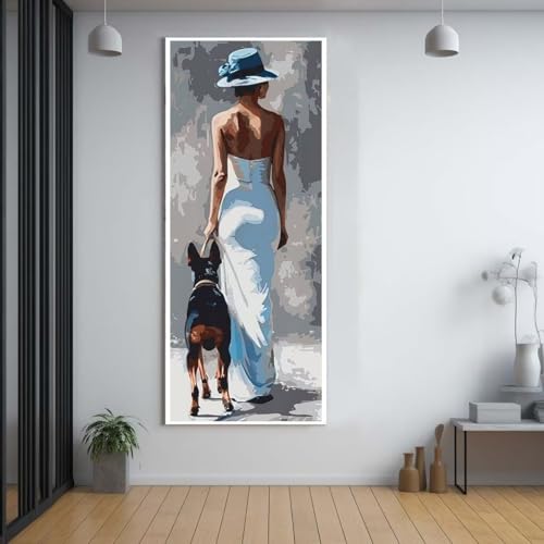 Diamond Painting Hund schöne Frau diamond painting erwachsene groß xxl 50x120cm，5D diamond painting set mit Zubehör Full Round Set，DIY Cross Stickerei Deko Wohnzimmer Schlafzimmer Eingang Wand A95 von FCNUEBVGL