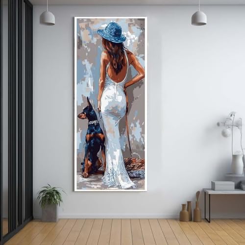 Diamond Painting Hund schöne Frau diamond painting erwachsene groß xxl 60x150cm，5D diamond painting set mit Zubehör Full Round Set，DIY Cross Stickerei Deko Wohnzimmer Schlafzimmer Eingang Wand D33 von FCNUEBVGL