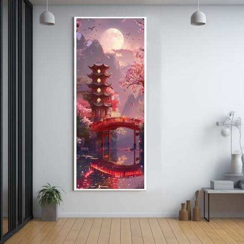 Diamond Painting Japanischer Stil Landschaft 50x120cm，5D Daiments Painting Erwachsene mit Diamond Painting Zubehör，Groß Diamont Painting bilder Set Full Round Drill Geschenk für mädchen Décor D49 von FCNUEBVGL