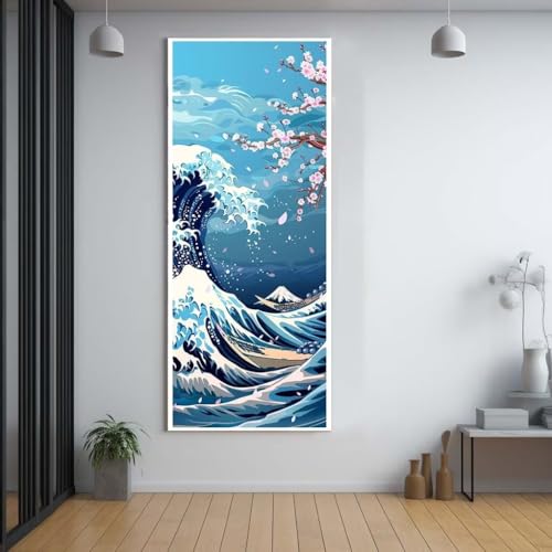 Diamond Painting Japanischer Stil Wellen 50x120cm，5D Daiments Painting Erwachsene mit Diamond Painting Zubehör，Groß Diamont Painting bilder Set Full Square Drill Geschenk für mädchen Home Décor E92 von FCNUEBVGL