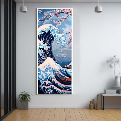 Diamond Painting Japanischer Stil Wellen 60x150cm，5D Daiments Painting Erwachsene mit Diamond Painting Zubehör，Groß Diamont Painting bilder Set Full Square Drill Geschenk für mädchen Home Décor E91 von FCNUEBVGL