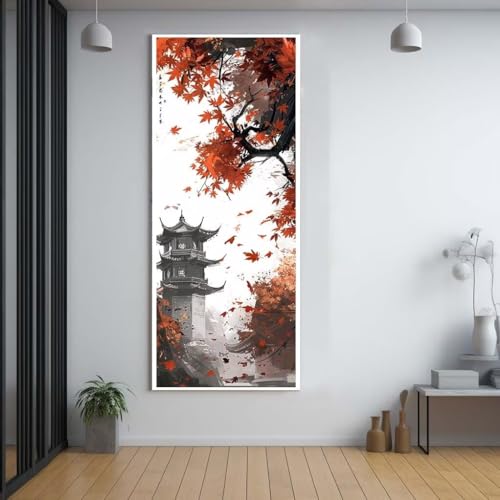 Diamond Painting Japanischer Stil gefallene Blätter 30x80cm，5D Daiments Painting Erwachsene mit Diamond Painting Zubehör，Groß Diamont Painting bilder Set Full Square Drill Geschenk für mädchen F11 von FCNUEBVGL