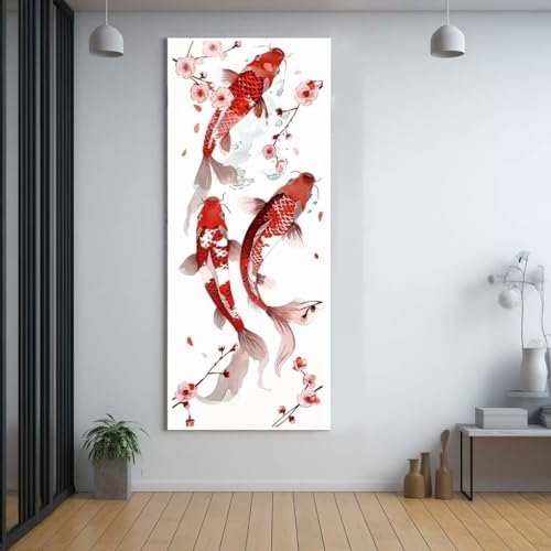 Diamond Painting Koi Fisch Fisch 30x80cm，5D Daiments Painting Erwachsene mit Diamond Painting Zubehör，Groß Diamont Painting bilder Set Full Round Drill Geschenk für mädchen Home Wall Décor C78 von FCNUEBVGL