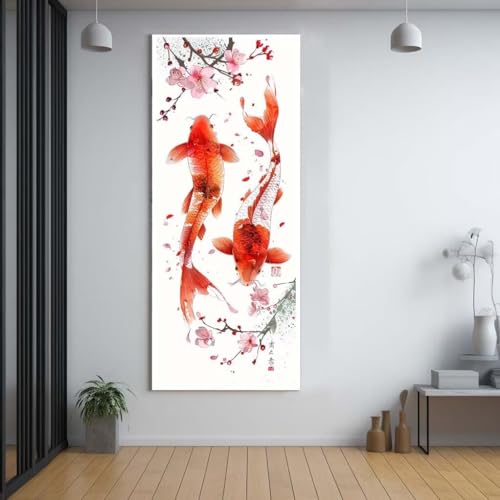 Diamond Painting Koi Fisch Fisch 30x80cm，5D Daiments Painting Erwachsene mit Diamond Painting Zubehör，Groß Diamont Painting bilder Set Full Square Drill Geschenk für mädchen Home Wall Décor G46 von FCNUEBVGL