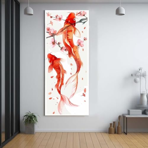 Diamond Painting Koi Fisch Fisch 40x100cm，5D Daiments Painting Erwachsene mit Diamond Painting Zubehör，Groß Diamont Painting bilder Set Full Square Drill Geschenk für mädchen Home Wall Décor G47 von FCNUEBVGL