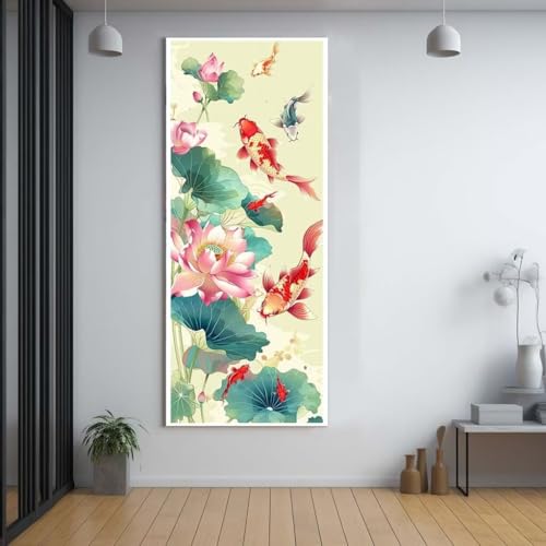 Diamond Painting Koi Fisch Fisch 60x150cm，5D Daiments Painting Erwachsene mit Diamond Painting Zubehör，Groß Diamont Painting bilder Set Full Round Drill Geschenk für mädchen Home Wall Décor B44 von FCNUEBVGL