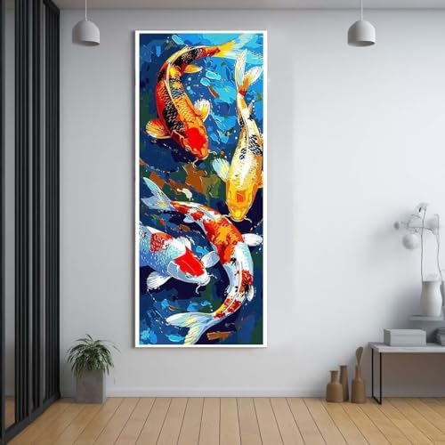 Diamond Painting Koi Fisch Fisch 60x150cm，5D Daiments Painting Erwachsene mit Diamond Painting Zubehör，Groß Diamont Painting bilder Set Full Round Drill Geschenk für mädchen Home Wall Décor D42 von FCNUEBVGL