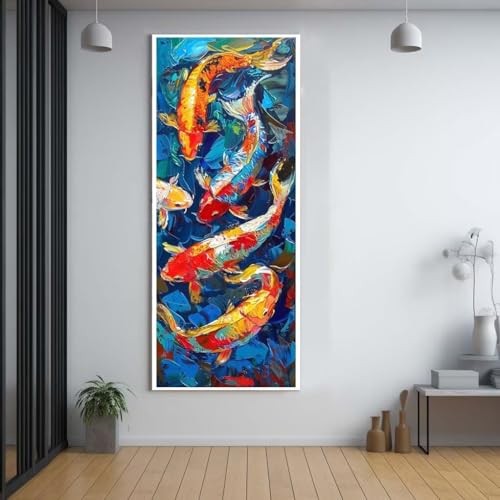 Diamond Painting Koi Fisch Fisch 90x180cm，5D Daiments Painting Erwachsene mit Diamond Painting Zubehör，Groß Diamont Painting bilder Set Full Round Drill Geschenk für mädchen Home Wall Décor D5 von FCNUEBVGL