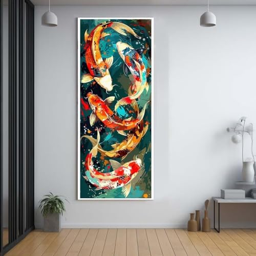 Diamond Painting Koi Fisch Fisch diamond painting erwachsene groß xxl 100x300cm，5D diamond painting set mit Zubehör Full Round Set，DIY Cross Stickerei Deko Wohnzimmer Schlafzimmer Eingang Wand D43 von FCNUEBVGL