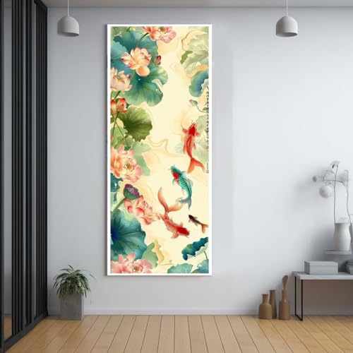 Diamond Painting Koi Fisch Fisch diamond painting erwachsene groß xxl 50x120cm，5D diamond painting set mit Zubehör Full Round Set，DIY Cross Stickerei Deko Wohnzimmer Schlafzimmer Eingang Wand B42 von FCNUEBVGL