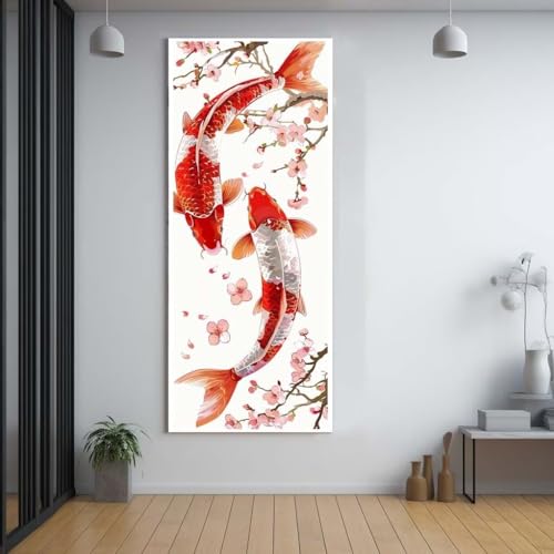 Diamond Painting Koi Fisch Fisch diamond painting erwachsene groß xxl 60x150cm，5D diamond painting set mit Zubehör Full Round Set，DIY Cross Stickerei Deko Wohnzimmer Schlafzimmer Eingang Wand C76 von FCNUEBVGL