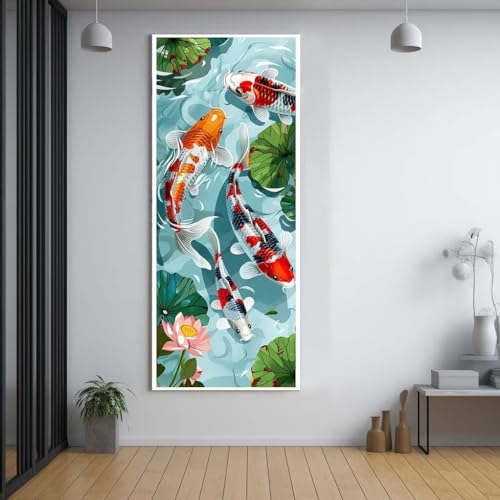 Diamond Painting Koi-Fisch Lotusblume 100x200cm，5D Daiments Painting Erwachsene mit Diamond Painting Zubehör，Groß Diamont Painting bilder Set Full Round Drill Geschenk für mädchen Home Wall Décor C44 von FCNUEBVGL