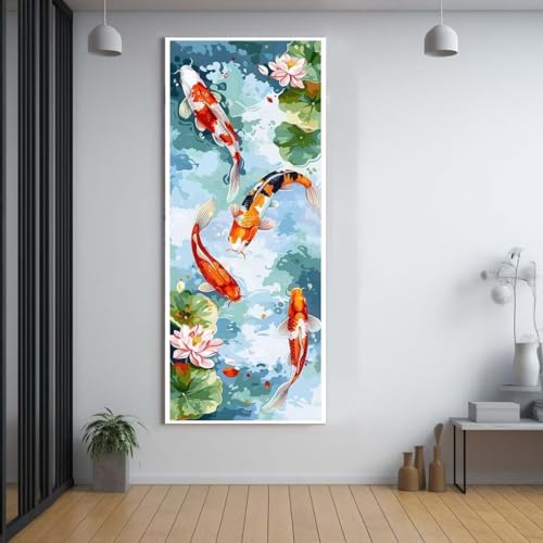 Diamond Painting Koi-Fisch Lotusblume 60x150cm，5D Daiments Painting Erwachsene mit Diamond Painting Zubehör，Groß Diamont Painting bilder Set Full Round Drill Geschenk für mädchen Home Wall Décor C85 von FCNUEBVGL