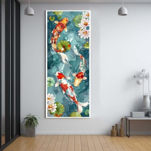 Diamond Painting Koi-Fisch Lotusblume 90x180cm，5D Daiments Painting Erwachsene mit Diamond Painting Zubehör，Groß Diamont Painting bilder Set Full Round Drill Geschenk für mädchen Home Wall Décor C86 von FCNUEBVGL