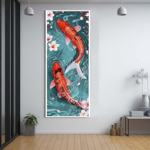 Diamond Painting Koi Fische Blumen 70x200cm，5D Daiments Painting Erwachsene mit Diamond Painting Zubehör，Groß Diamont Painting bilder Set Full Square Drill Geschenk für mädchen Home Wall Décor E73 von FCNUEBVGL