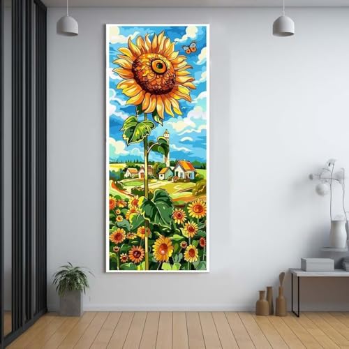 Diamond Painting Land Sonnenblumen 30x80cm，5D Daiments Painting Erwachsene mit Diamond Painting Zubehör，Groß Diamont Painting bilder Set Full Square Drill Geschenk für mädchen Home Wall Décor F83 von FCNUEBVGL