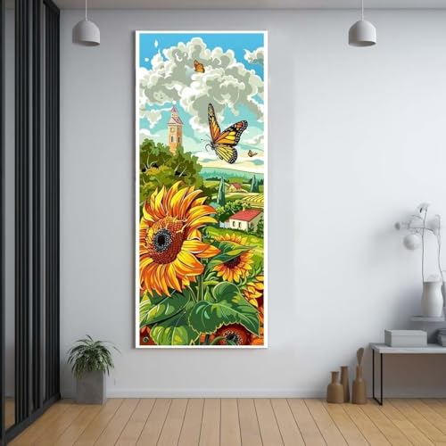 Diamond Painting Land Sonnenblumen 60x150cm，5D Daiments Painting Erwachsene mit Diamond Painting Zubehör，Groß Diamont Painting bilder Set Full Square Drill Geschenk für mädchen Home Wall Décor F82 von FCNUEBVGL