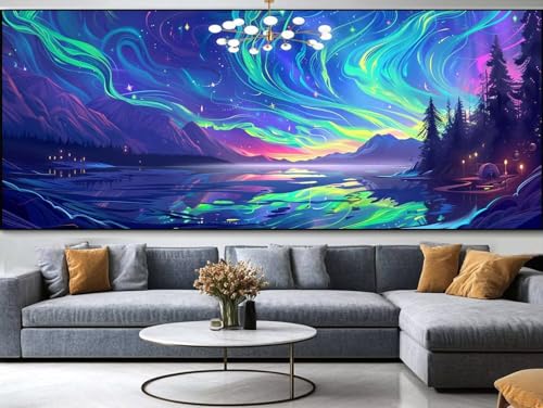 Diamond Painting Landschaft Diamond Painting Erwachsene Groß xxl 150x60cm，Fluss Diamond Painting Kinder Mit Full Square Zubehör Set，DIY Cross Stickerei Deko Wohnzimmer Schlafzimmer Eingang Wand C13 von FCNUEBVGL