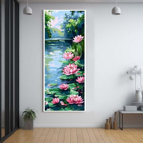 Diamond Painting Lotus Blume 100x300cm，5D Daiments Painting Erwachsene mit Diamond Painting Zubehör，Groß Diamont Painting bilder Set Full Square Drill Geschenk für mädchen Home Wall Décor G5 von FCNUEBVGL