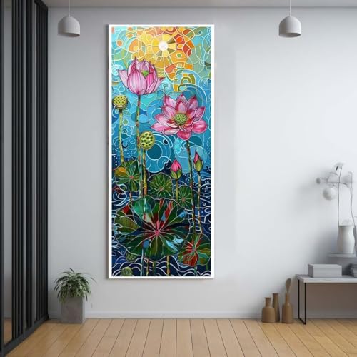 Diamond Painting Lotus Blume 90x180cm，5D Daiments Painting Erwachsene mit Diamond Painting Zubehör，Groß Diamont Painting bilder Set Full Square Drill Geschenk für mädchen Home Wall Décor G28 von FCNUEBVGL