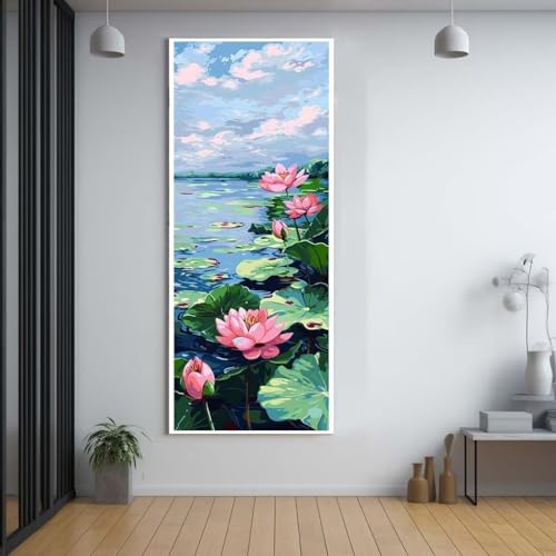 Diamond Painting Lotus Blume diamond painting erwachsene groß xxl 100x300cm，5D diamond painting set mit Zubehör Full Square Set，DIY Cross Stickerei Deko Wohnzimmer Schlafzimmer Büro Eingang Wand G2 von FCNUEBVGL