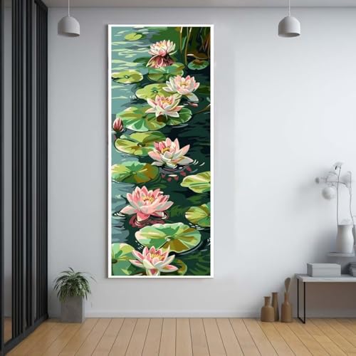 Diamond Painting Lotus Blume diamond painting erwachsene groß xxl 100x300cm，5D diamond painting set mit Zubehör Full Square Set，DIY Cross Stickerei Deko Wohnzimmer Schlafzimmer Büro Eingang Wand F49 von FCNUEBVGL