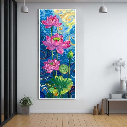 Diamond Painting Lotus Blume diamond painting erwachsene groß xxl 60x150cm，5D diamond painting set mit Zubehör Full Square Set，DIY Cross Stickerei Deko Wohnzimmer Schlafzimmer Büro Eingang Wand G30 von FCNUEBVGL