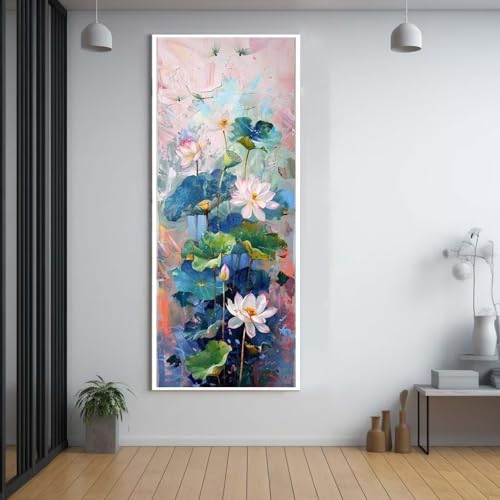 Diamond Painting Lotus Blume diamond painting erwachsene groß xxl 60x150cm，5D diamond painting set mit Zubehör Full Square Set，DIY Cross Stickerei Deko Wohnzimmer Schlafzimmer Büro Eingang Wand F95 von FCNUEBVGL